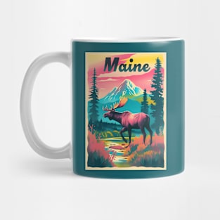 Maine Moose Mountain Trees Nature Retro Wildlife Souvenir Mug